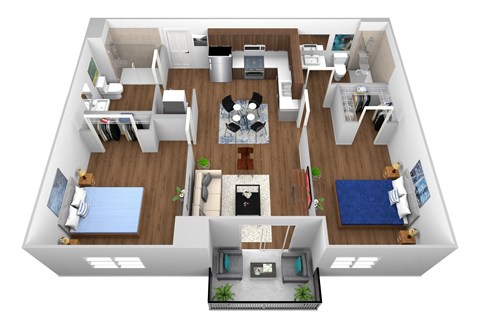 Floor plan for 2 beds, 2 baths, 709 sqft